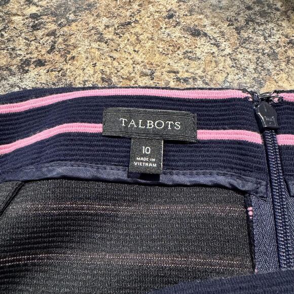 Talbots Womens Skirt Pockets Knee Length Back Zip Career Blue Pink Size 10 ID - Picture 2 of 4
